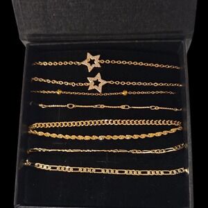 EVRY Jewels Gold Tone Bracelet Set 8 Piece Star Figaro Curb Rope Chain Jewelry
